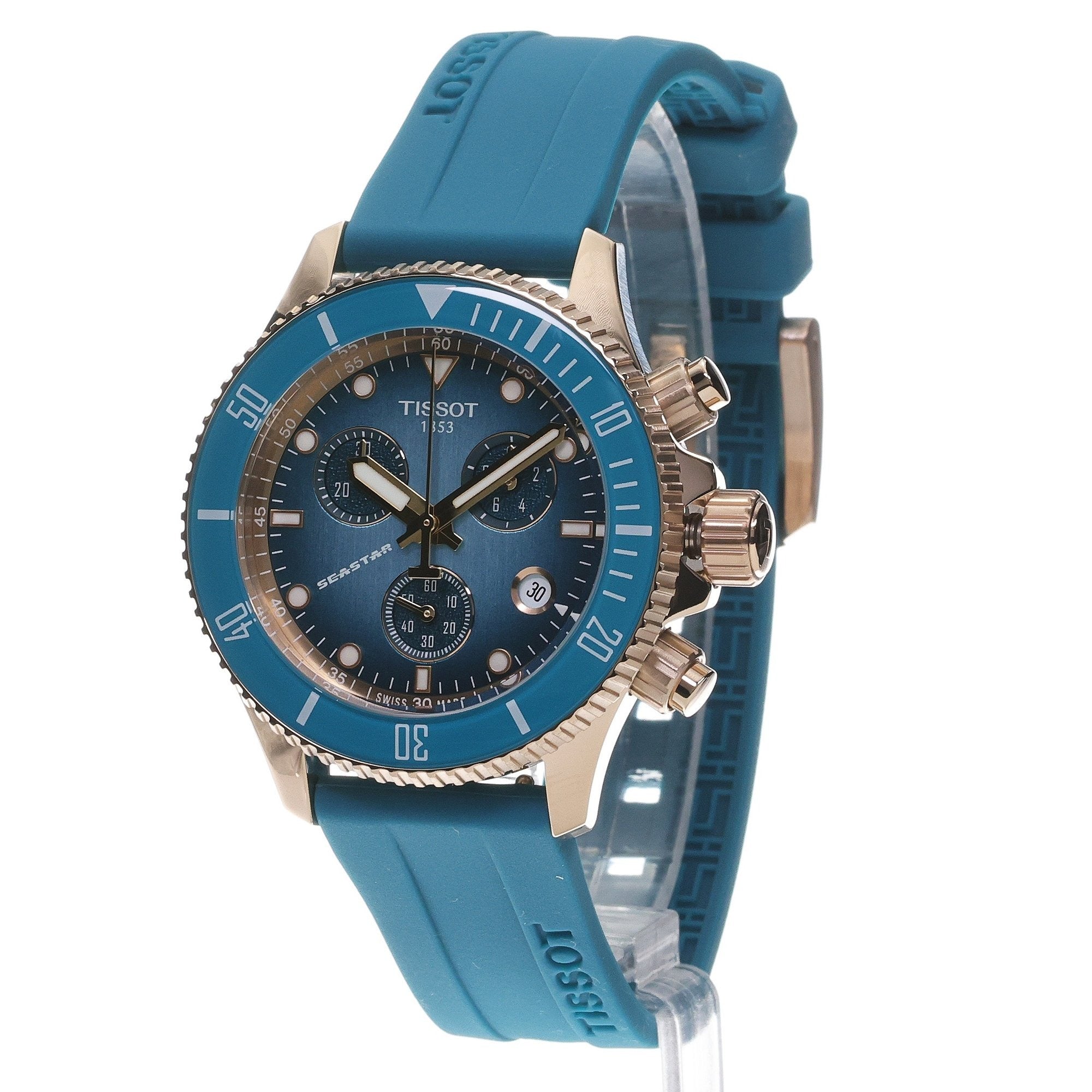 Tissot Seastar 1000 Chronograph Turqouise Dial Turqouise Rubber Strap Watch for Women - T120.217.37.041.00