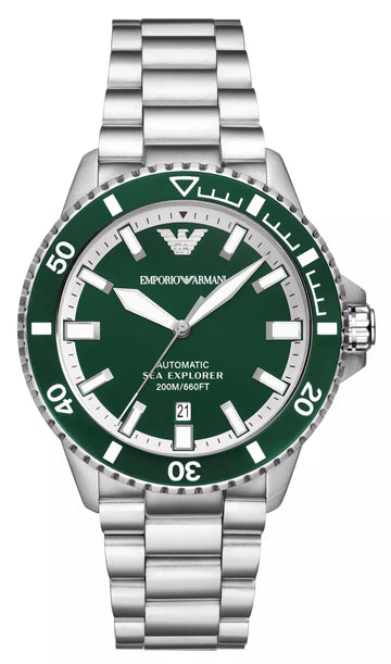 Emporio Armani Sea Explorer Green Dial Silver Steel Strap Watch for Men - AR60080