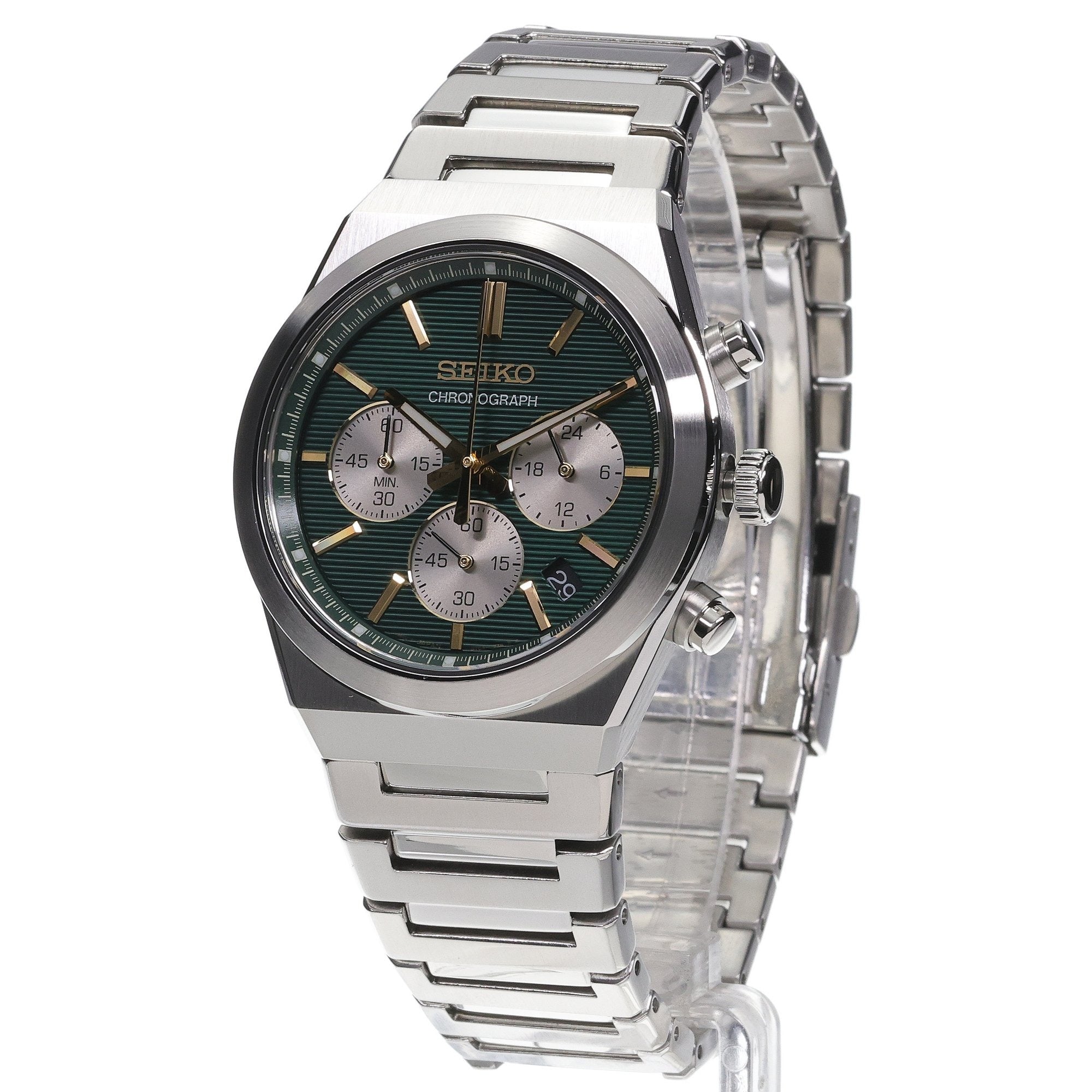 Seiko Sport Conceptual Chronograph Green Dial Silver Steel Strap Watch for Men - SSB461P1
