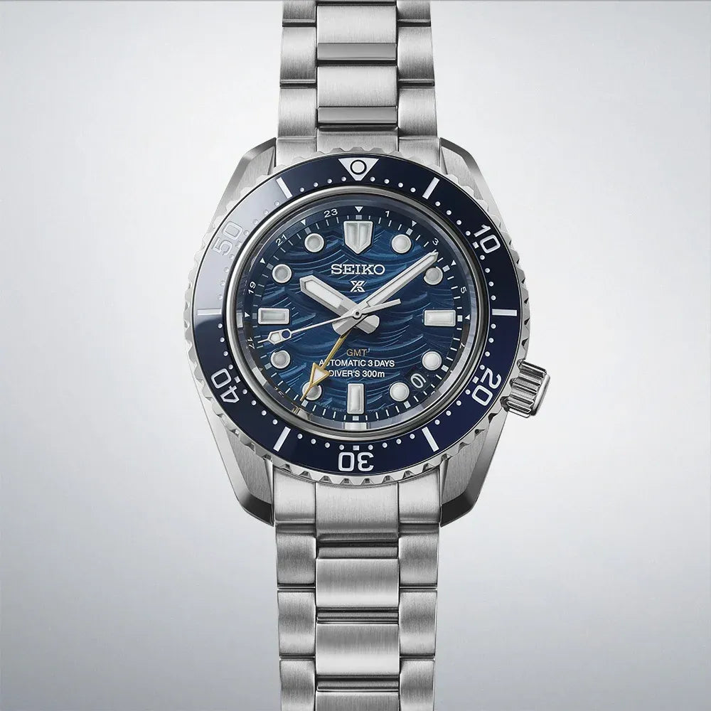 Seiko Prospex 1968 Heritage Divers GMT The Great Wave Limited Edition Blue Dial Silver Steel Strap Watch for Men - SPB509J1