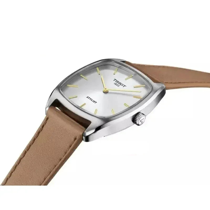Tissot Stylist Quartz Silver Dial Brown Leather Strap Watch for Women - T159.909.16.031.00