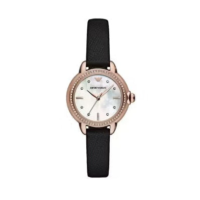 Emporio Armani Mia Mother of Pearl Dial Black Leather Strap Watch for Women - AR11598