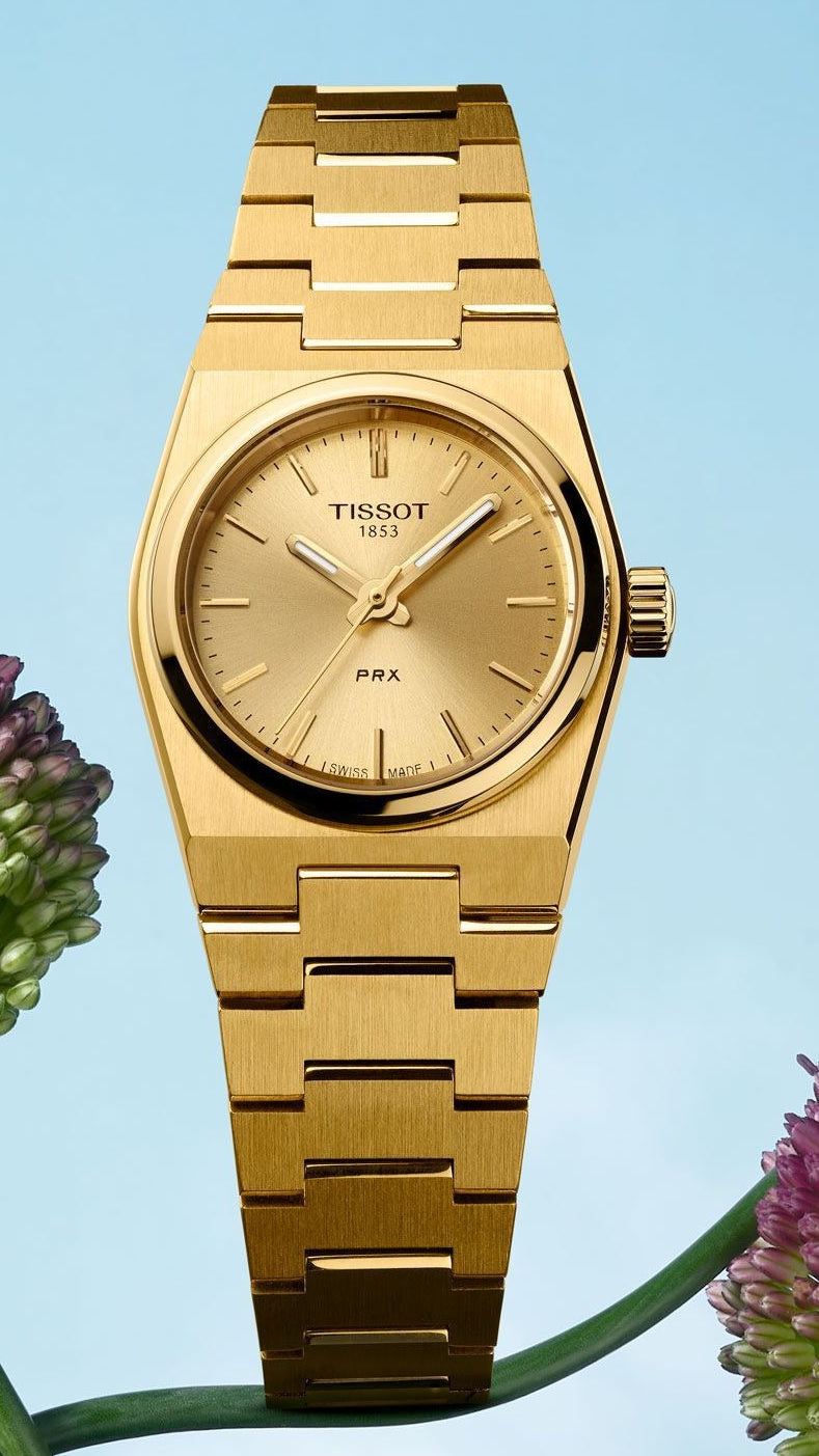 Tissot PRX 25mm Gold DIal Gold Steel Strap Watch for Women - T137.010.33.021.00