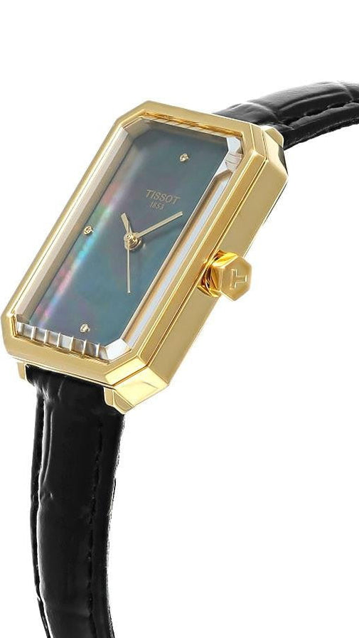 Tissot SRV Black Mother of Pearl Dial Black Leather Strap Watch for Women - T160.110.36.126.00