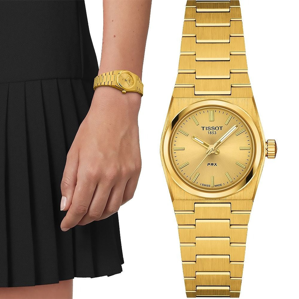 Tissot PRX 25mm Gold DIal Gold Steel Strap Watch for Women - T137.010.33.021.00