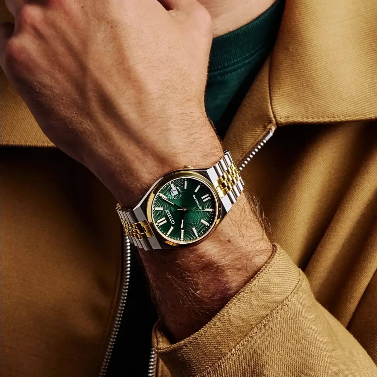 Citizen Tsuyosa 60 Automatic Green Dial Two Tone Steel Strap Watch for Men - NK0024-54X