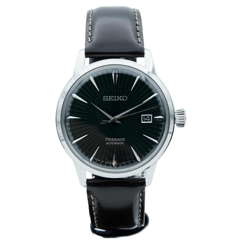 Seiko Presage Cocktail Time Automatic Green Dial Brown Leather Strap Watch for Men - SRPD37J1