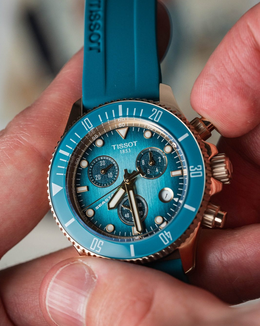 Tissot Seastar 1000 Chronograph Turqouise Dial Turqouise Rubber Strap Watch for Women - T120.217.37.041.00