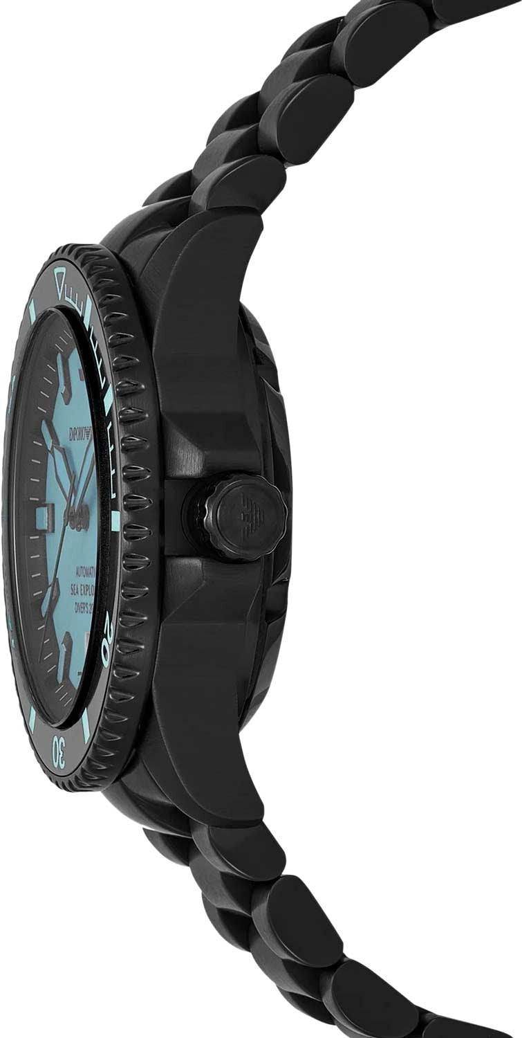 Emporio Armani Sea Explorer Turquoise Blue Dial Black Steel Strap Watch for Men - AR60084