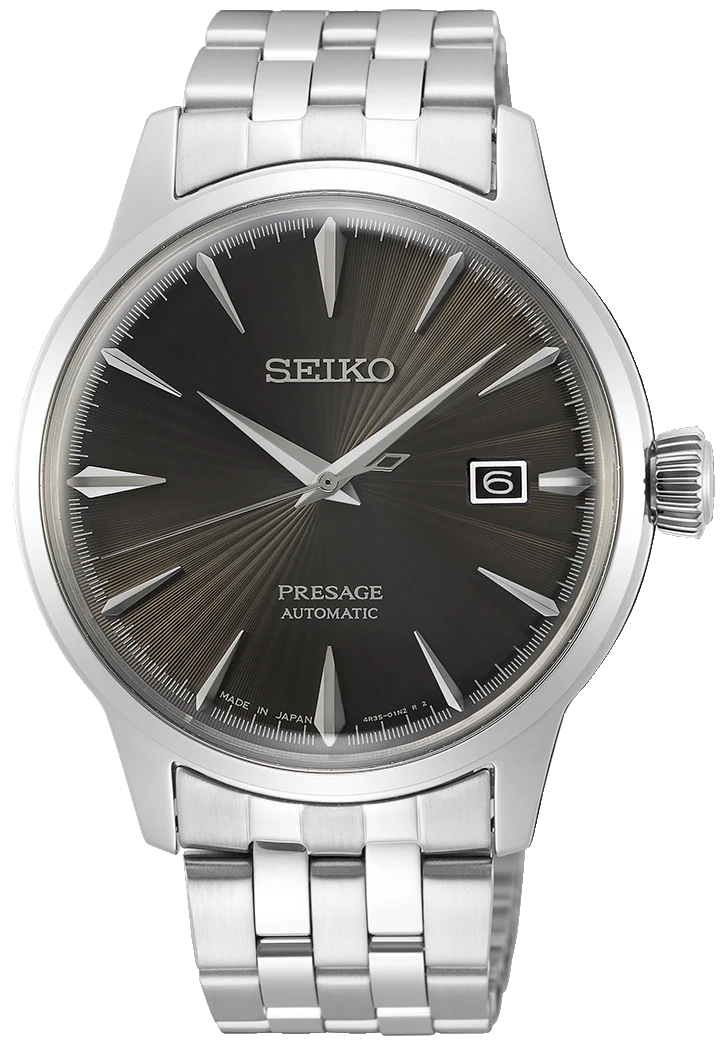Seiko Presage Cocktail Time Automatic Black Dial Silver Steel Strap Watch for Men - SRPE17J1