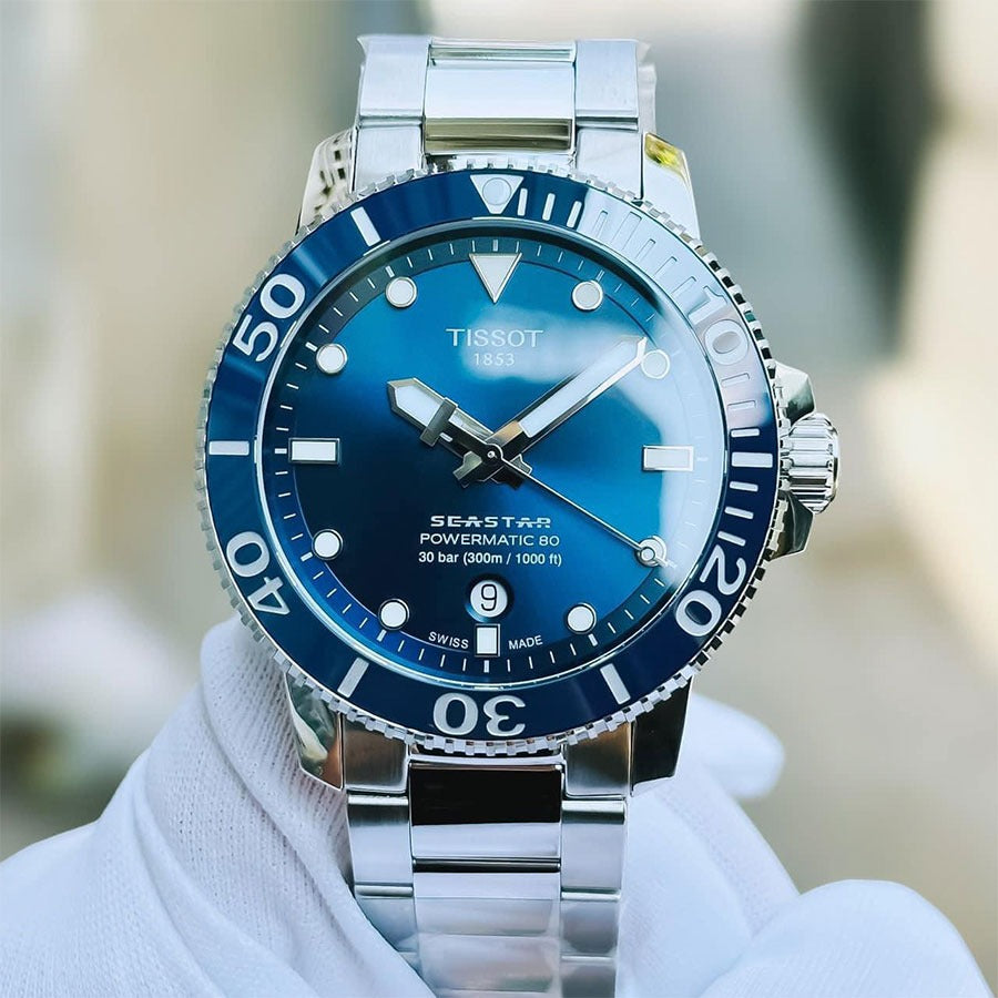 Tissot Seastar 1000 Powermatic 80 Blue Dial Silver Steel Strap Watch for Men - T120.407.11.041.03