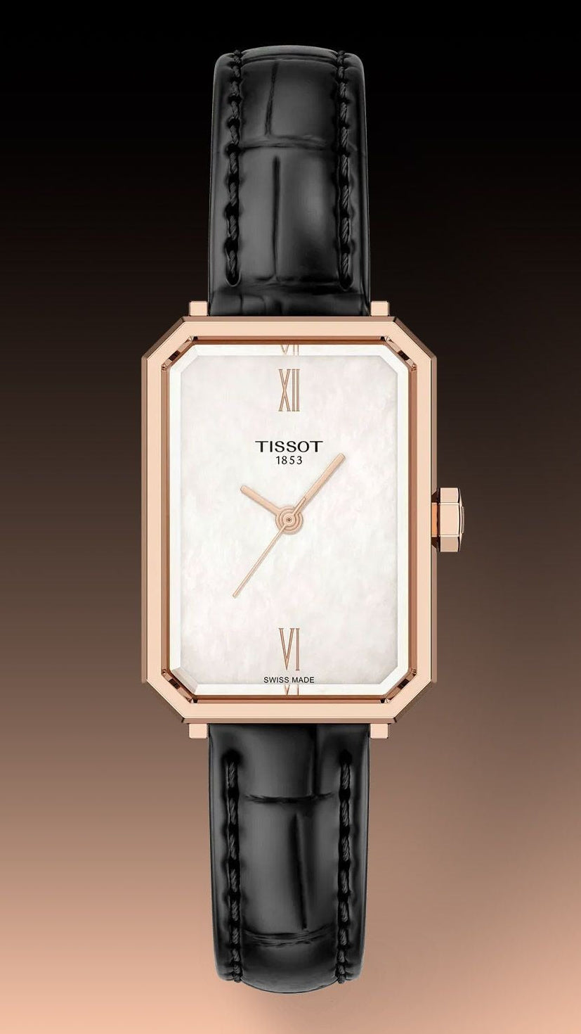 Tissot SRV White Mother of Pearl Dial Black Leather Strap Watch for Women - T160.110.36.113.00