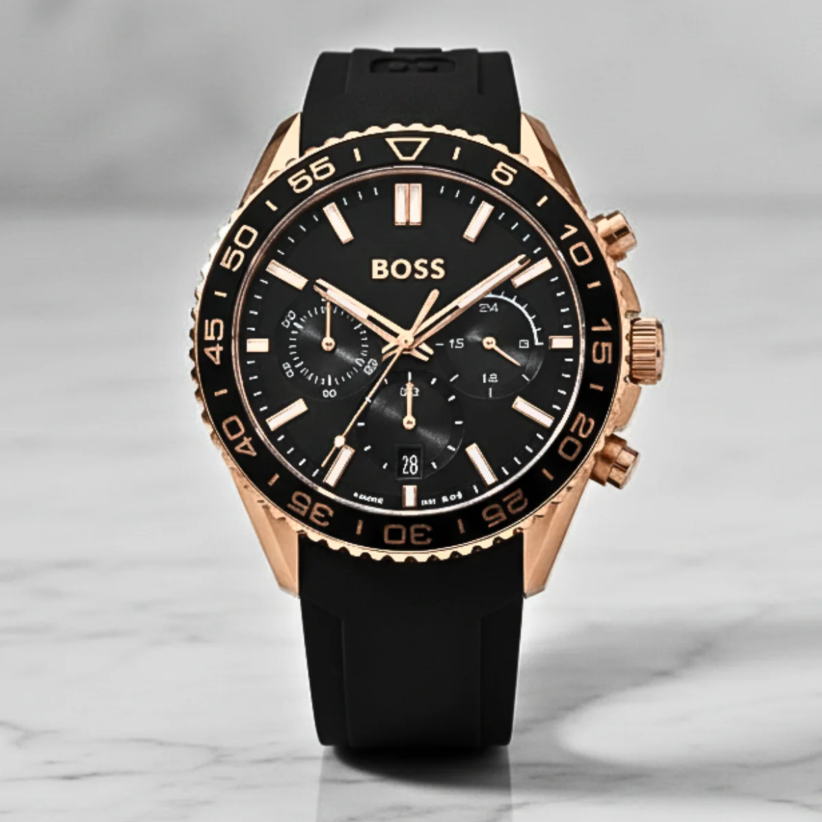 Hugo Boss Runner Chronograph Black Dial Black Silicone Strap Watch for Men - 1514168