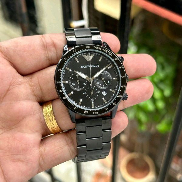 Emporio Armani World Explorer Black Dial Black Steel Strap Watch for Men - AR11398