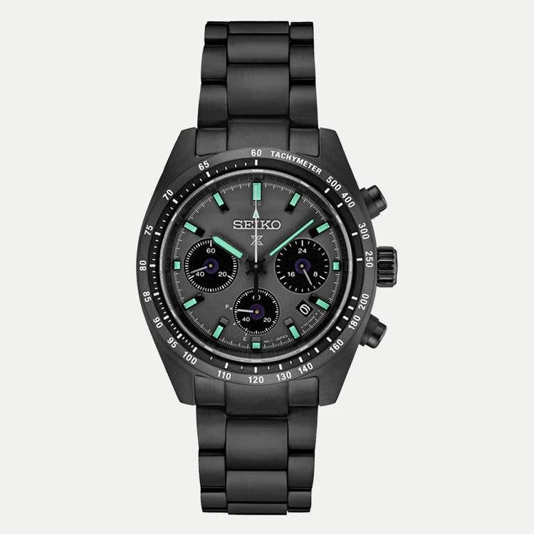 Seiko Prospex Speedtimer The Black Series Limited Edition Black Dial Black Steel Strap Watch for Men - SSC917