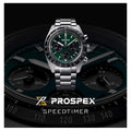 Seiko Prospex Speedtimer Solar Chronograph Green Dial Silver Steel Strap Watch for Men - SSC933