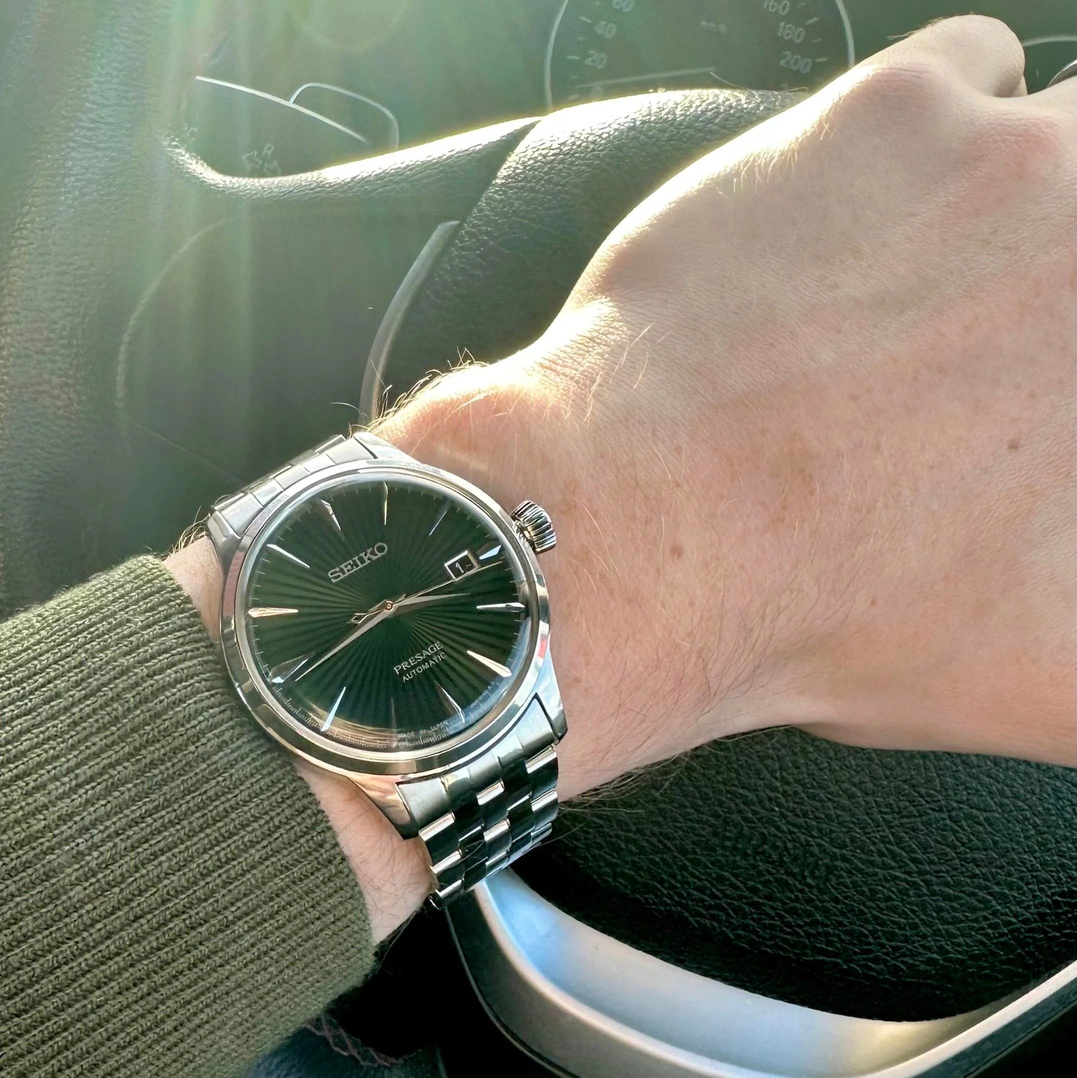 Seiko Presage Cocktail Time Automatic Green Dial Silver Steel Strap Watch for Men - SRPE15J1