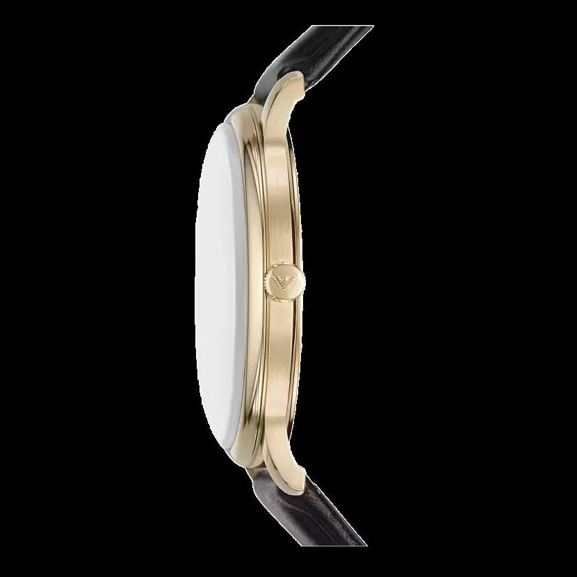 Emporio Armani Minimalist Green Dial Black Leather Strap Watch for Men - AR11601