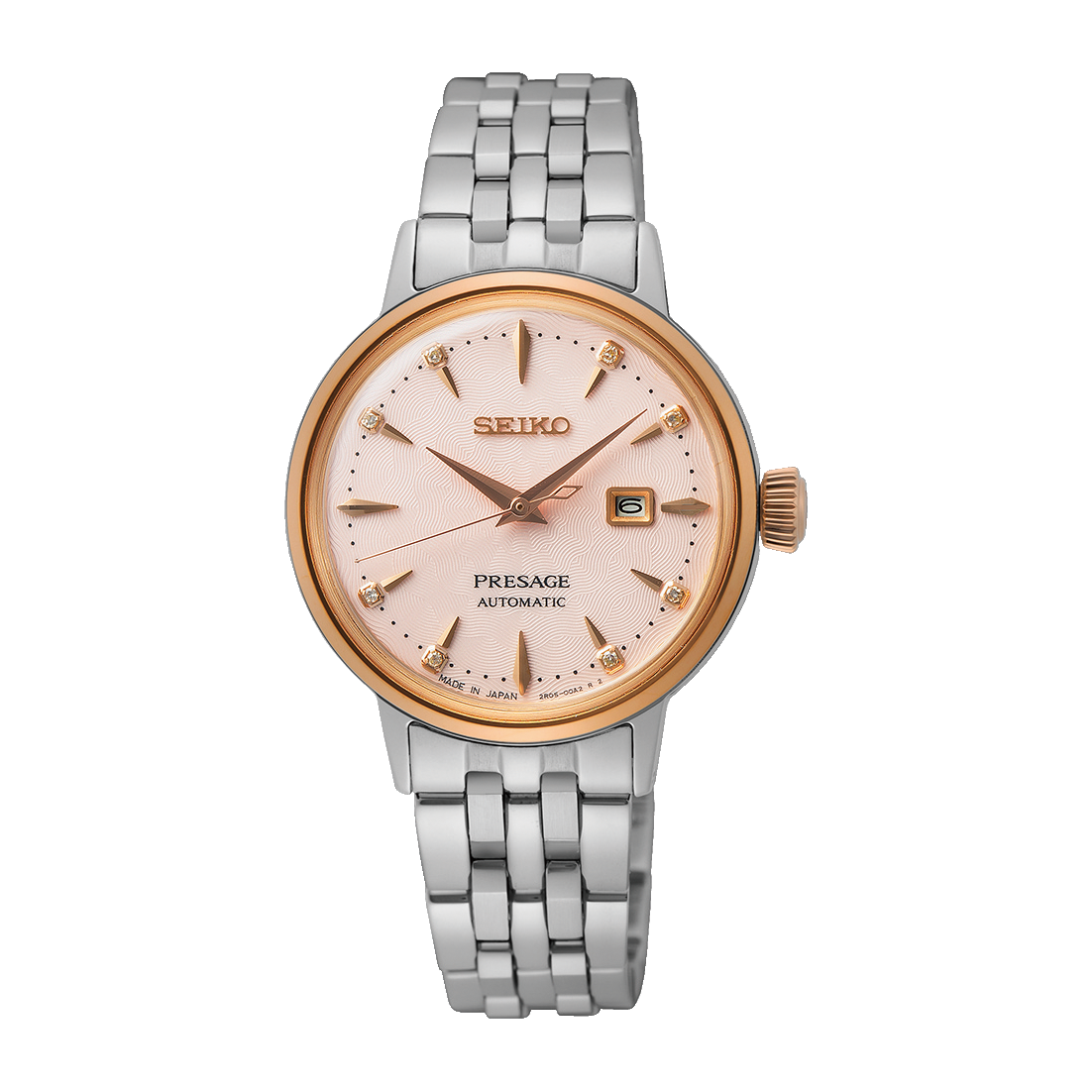 Seiko Presage Cocktail Time Automatic Diamonds White Dial Silver Steel Strap Watch for Women - SRE012J1