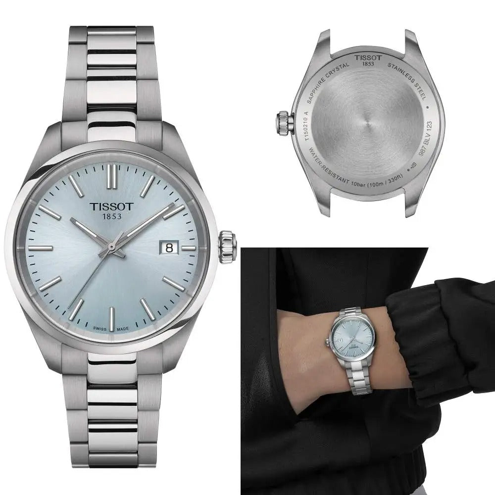 Tissot PR 100 Ice Blue Dial Silver Steel Strap Watch for Women - T150.210.11.351.00