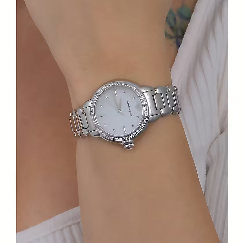 Emporio Armani Mia Mother of Pearl Dial Silver Steel Strap Watch for Women - AR11596