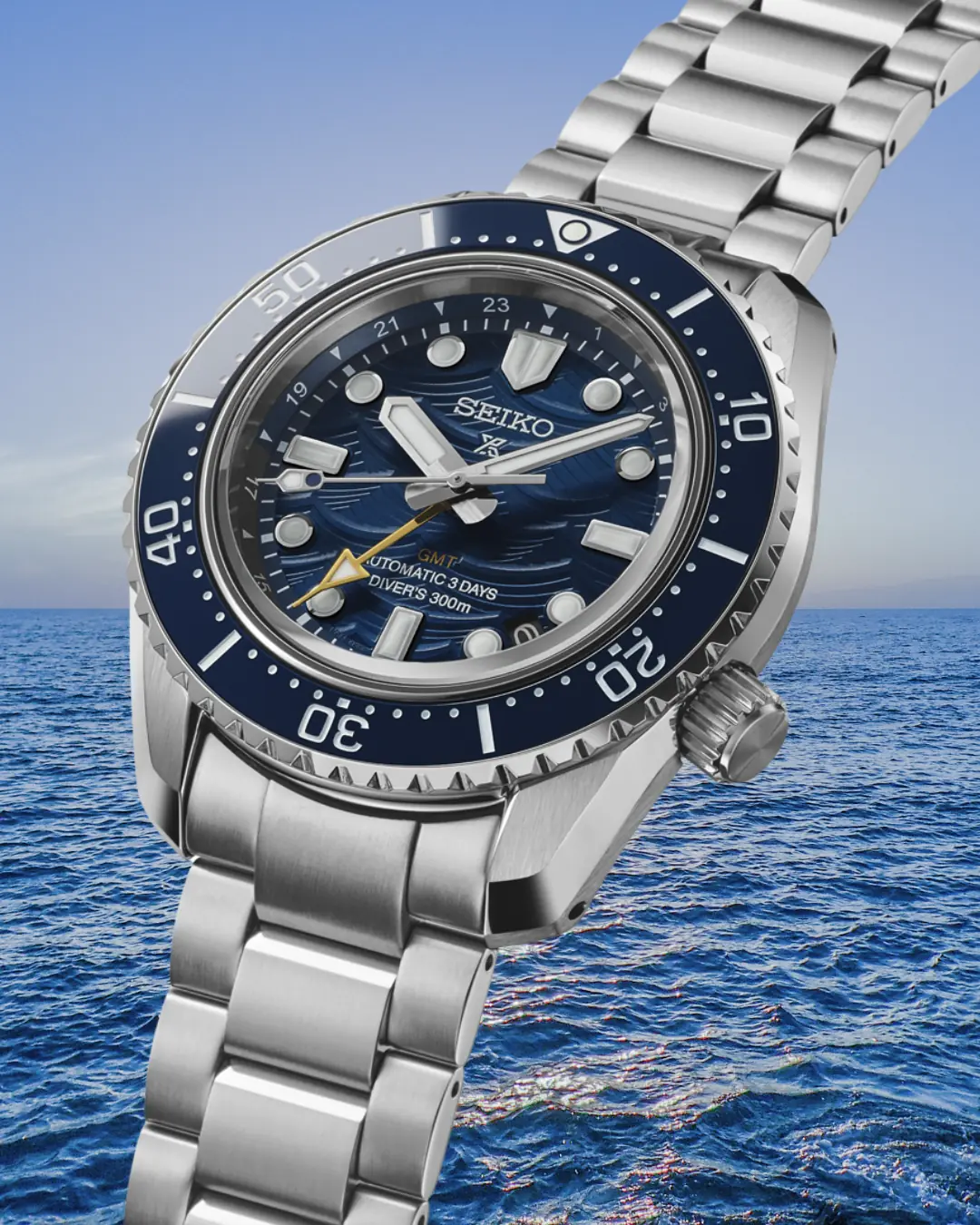 Seiko Prospex 1968 Heritage Divers GMT The Great Wave Limited Edition Blue Dial Silver Steel Strap Watch for Men - SPB509J1