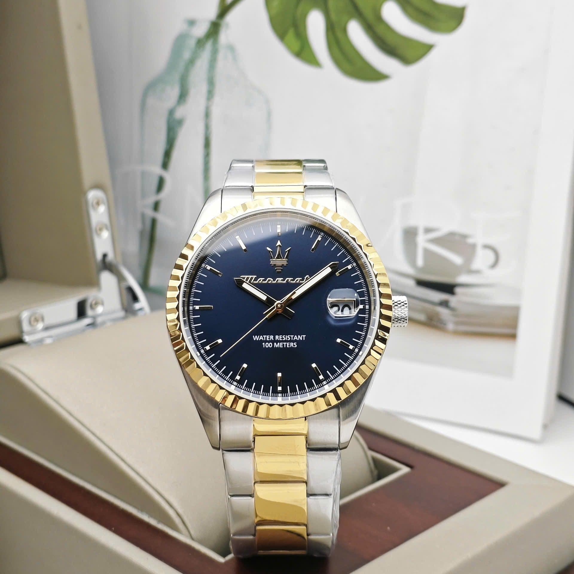 Maserati Competizione Blue Dial Two Tone Steel Strap Watch for Men - R8853100027