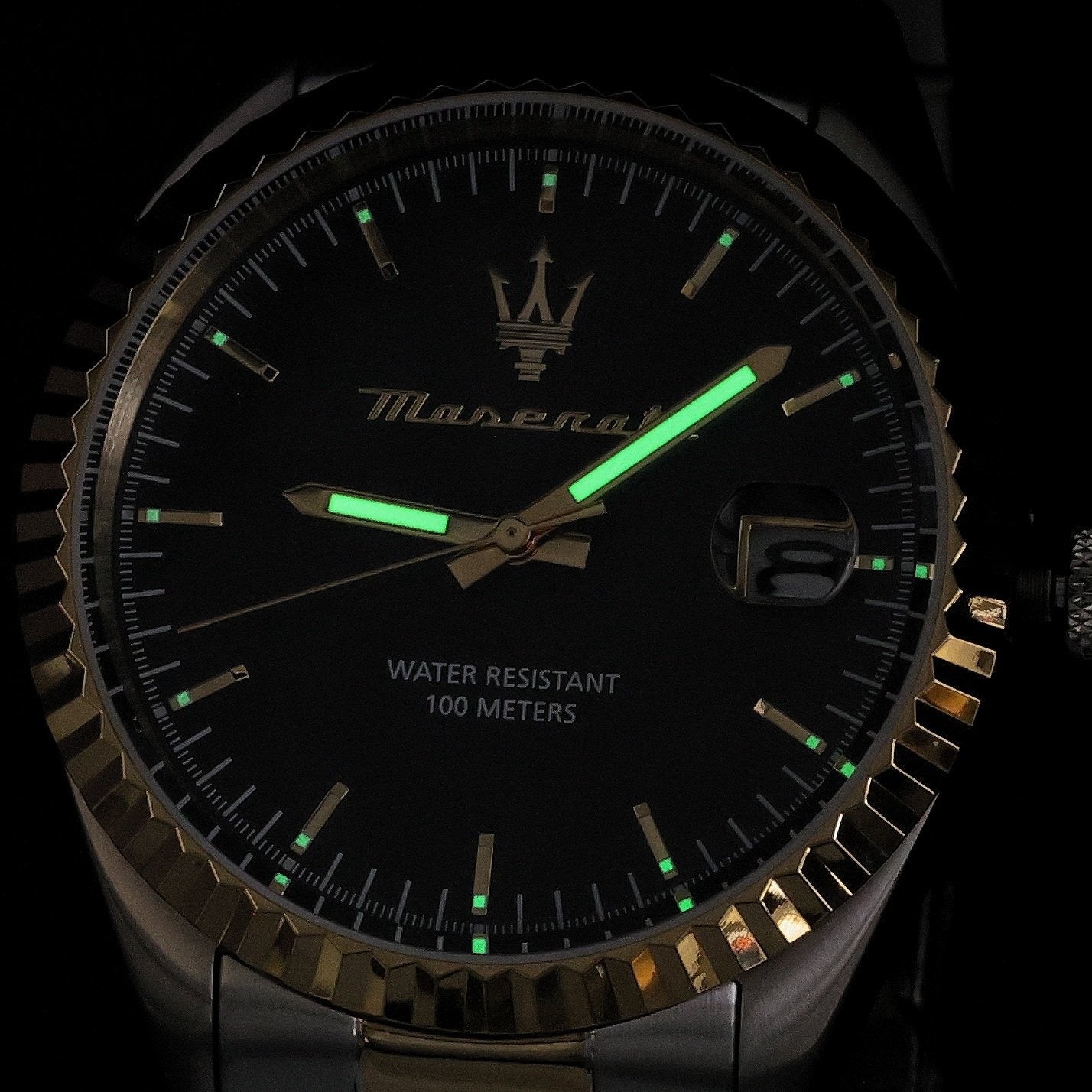 Maserati Competizione Black Dial Two Tone Steel Strap Watch for Men - R8853100042