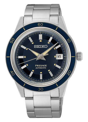 Seiko Presage Style60's Automatic Blue Dial Silver Steel Strap Watch for Men - SRPG05J1