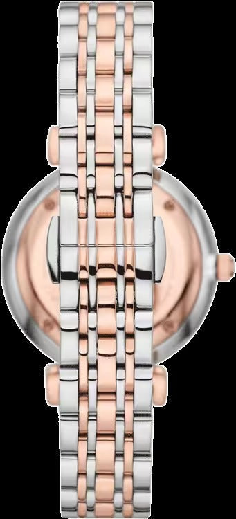 Emporio Armani Gianni T Bar Silver Dial Two Tone Steel Strap Watch for Women - AR11537