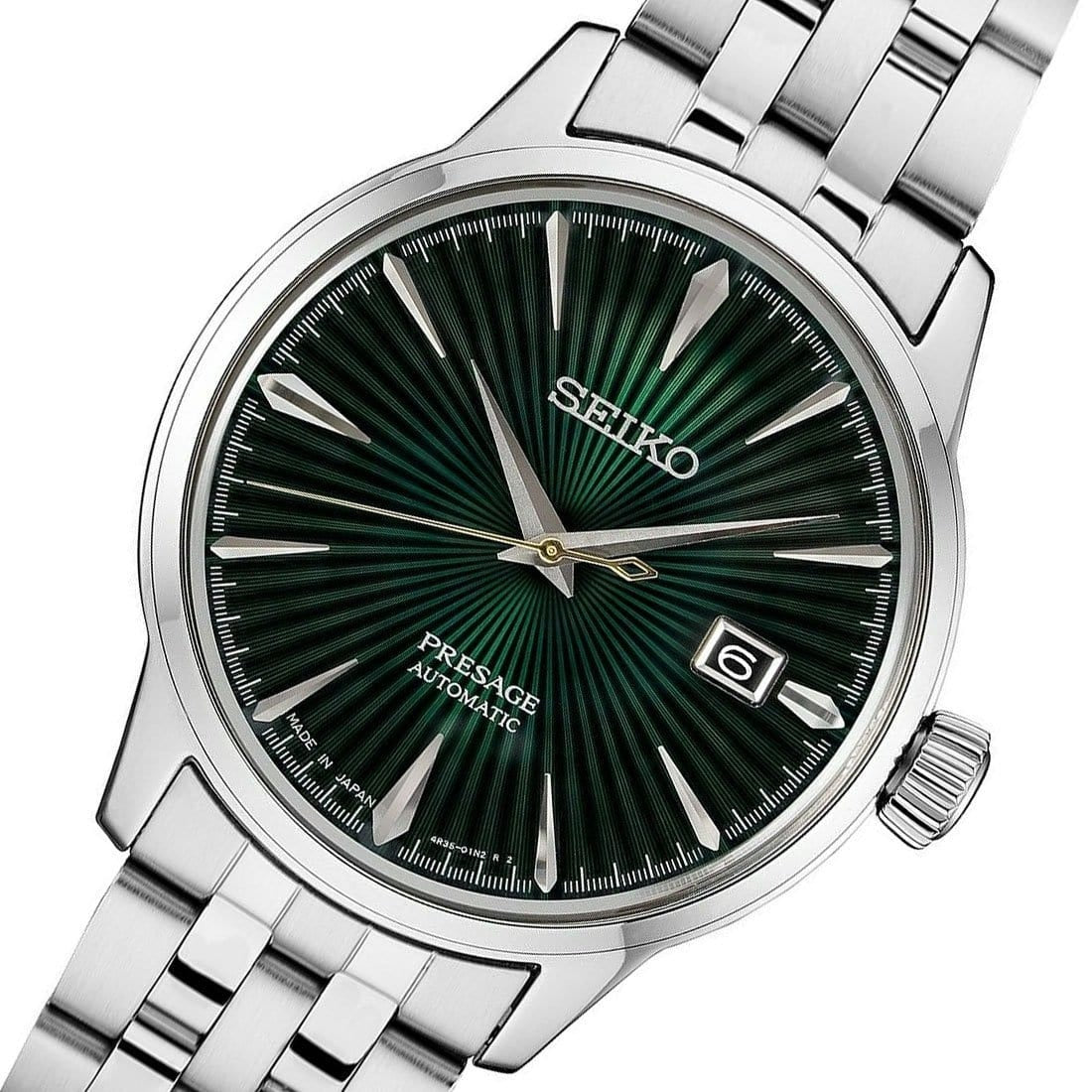 Seiko Presage Cocktail Time Automatic Green Dial Silver Steel Strap Watch for Men - SRPE15J1