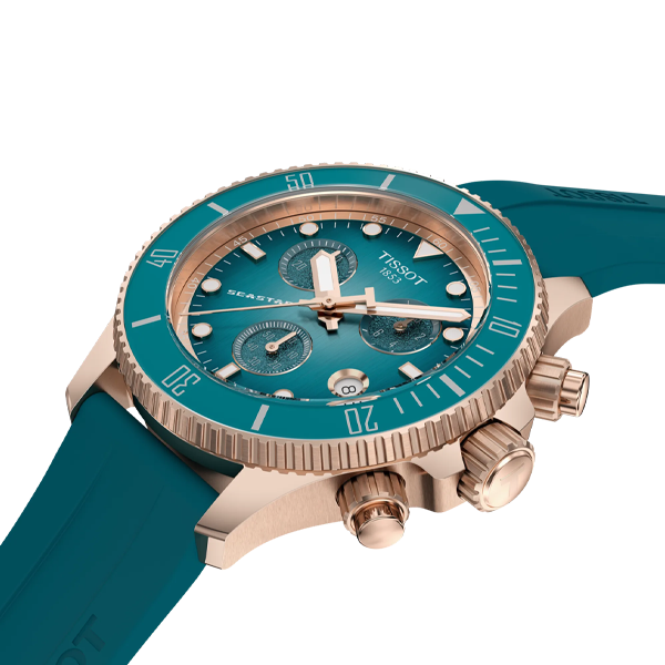 Tissot Seastar 1000 Chronograph Turqouise Dial Turqouise Rubber Strap Watch for Women - T120.217.37.041.00