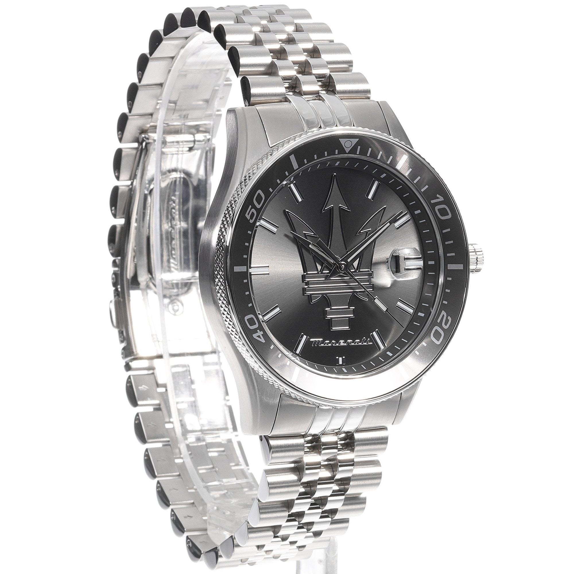 Maserati SFIDA Chronograph Grey Dial Silver Steel Strap Watch for Men - R8853140010