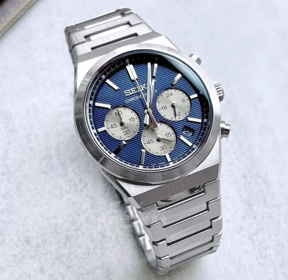 Seiko Conceptual Chronograph Blue Dial Silver Steel Strap Watch for Men- SSB453P1