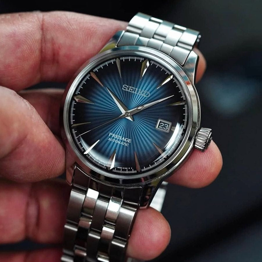 Seiko Presage Cocktail Time Automatic Blue Dial Silver Steel Strap Watch for Men - SRPB41J1