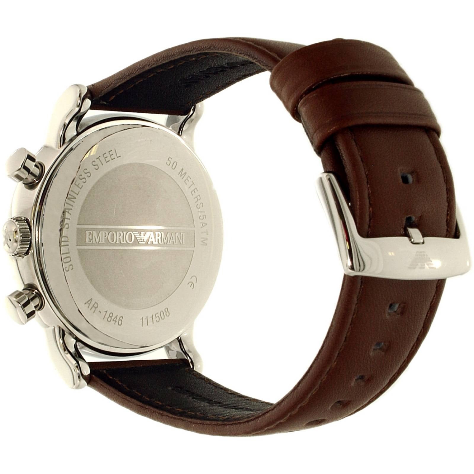 Emporio Armani Luigi Chronograph Silver Dial Brown Leather Strap Watch for Men - AR1846