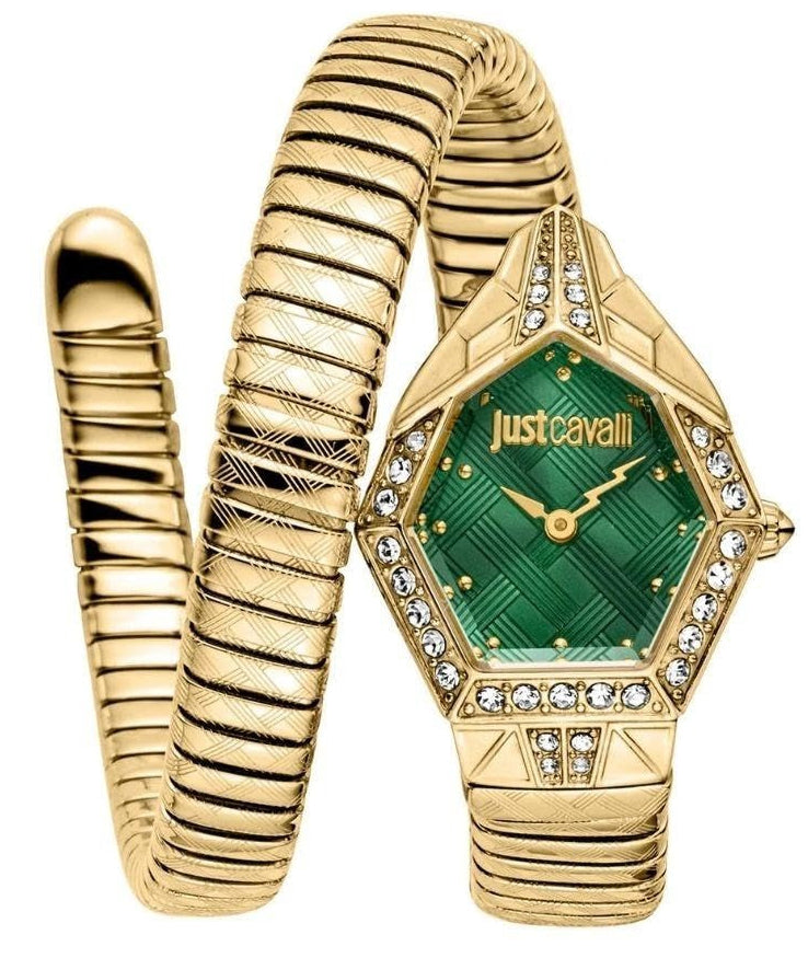 Just Cavalli Ornato Green Dial Gold Steel Strap Watch for Women - JC1L303M0035