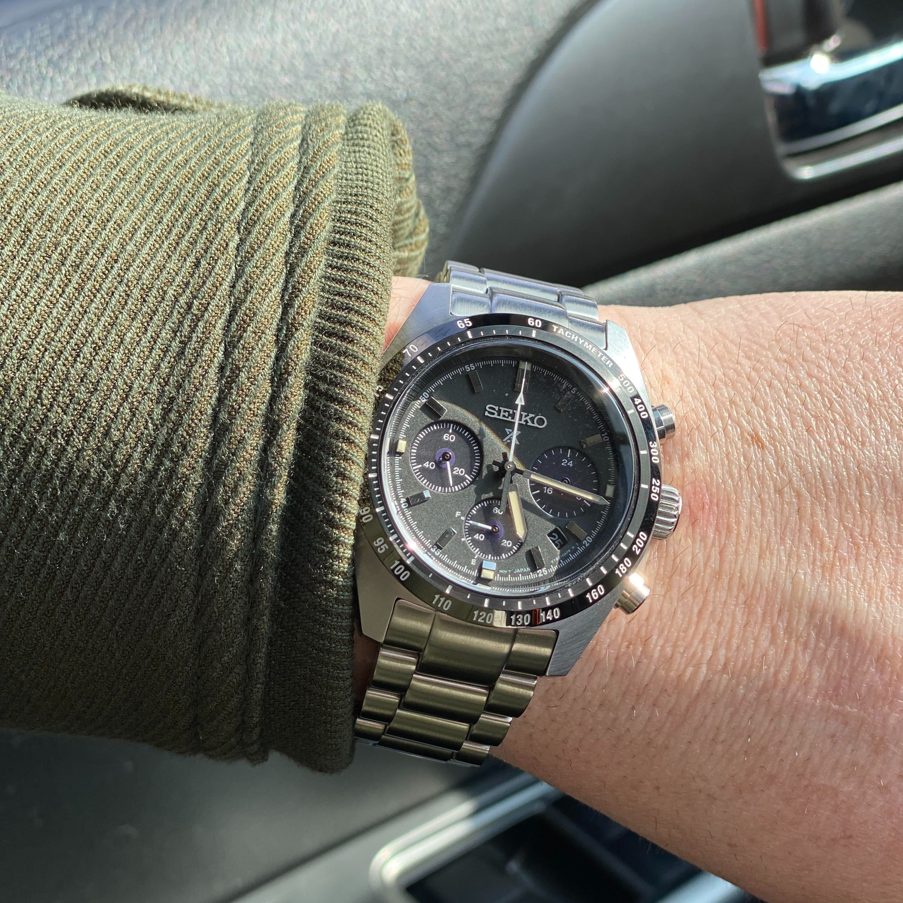Seiko Prospex Speedtimer Solar Chronograph Black Dial Silver Steel Strap Watch for Men - SSC819