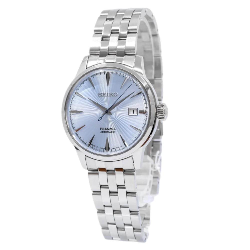 Seiko Presage Cocktail Time Automatic Ice Blue Dial Silver Steel Strap Watch for Men - SRPE19J1