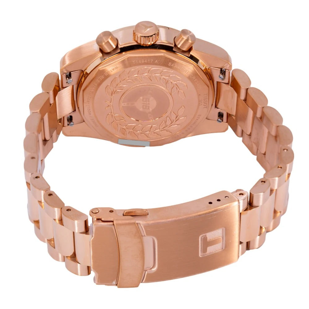 Tissot PRS 516 Chronograph Black Dial Rose Gold Steel Strap Watch for Men - T149.417.33.051.00