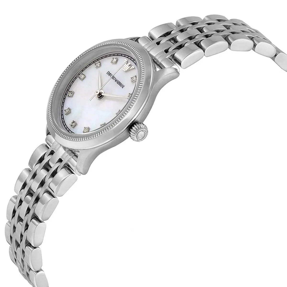 Emporio Armani Alpha Mother of Pearl Dial Silver Steel Strap Watch for Women - AR1803