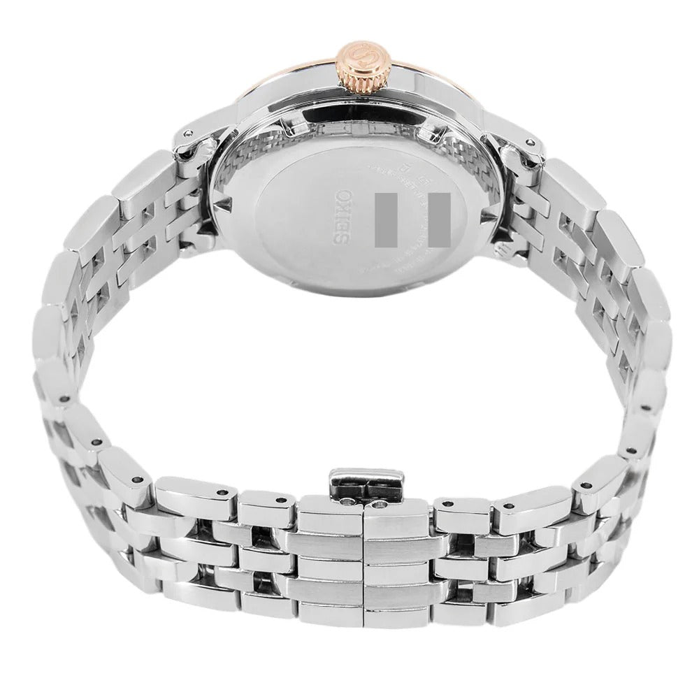 Seiko Presage Cocktail Time Automatic Diamonds White Dial Silver Steel Strap Watch for Women - SRE012J1