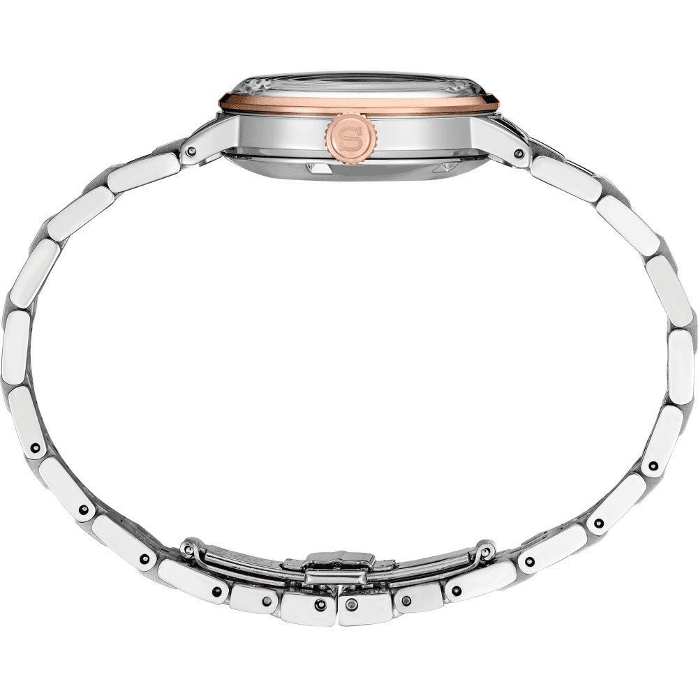 Seiko Presage Cocktail Time Skydiving Automatic Diamonds Mother of Pearl Dial Silver Steel Strap Watch for Women - SRE009J1