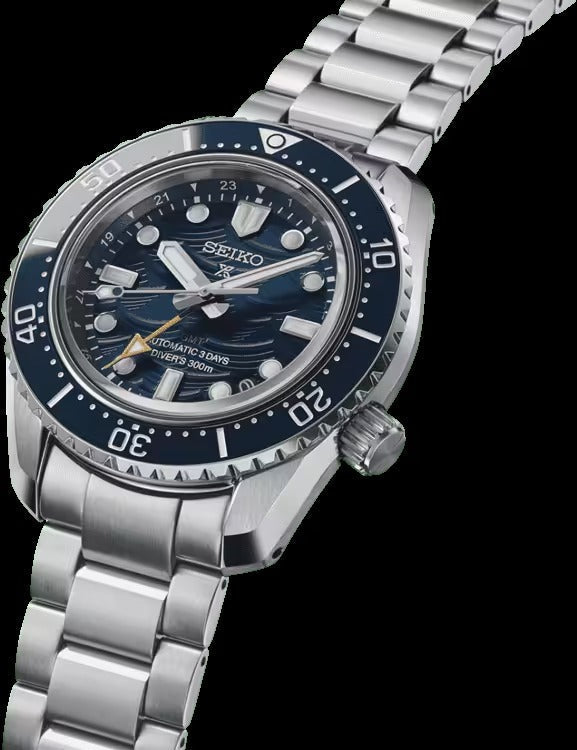 Seiko Prospex 1968 Heritage Divers GMT The Great Wave Limited Edition Blue Dial Silver Steel Strap Watch for Men - SPB509J1