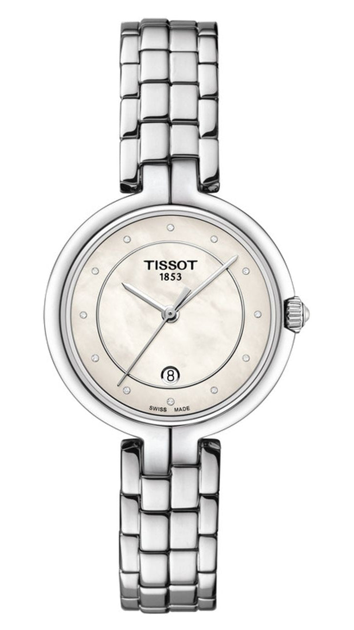 Tissot T-Lady Flamingo Diamonds Mother of Pearl Dial SIlver Steel Strap Watch for Women - T094.210.11.116.02