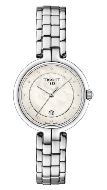 Tissot T-Lady Flamingo Diamonds Mother of Pearl Dial SIlver Steel Strap Watch for Women - T094.210.11.116.02