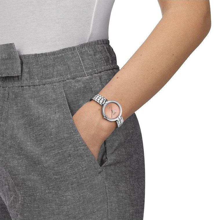 Tissot T-Lady Flamingo Diamonds Pink Dial Silver Steel Strap Watch for Women - T094.210.11.336.00