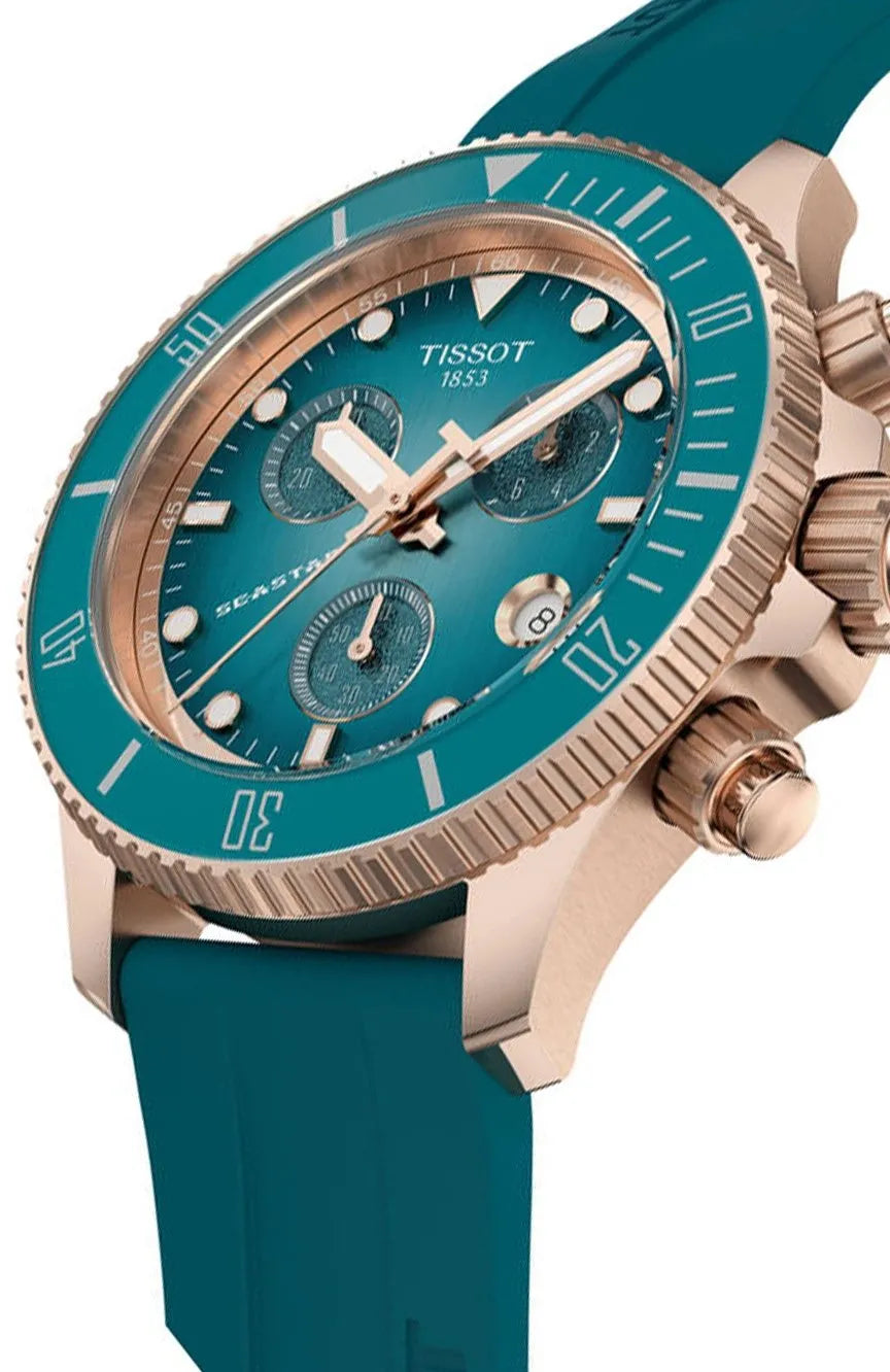 Tissot Seastar 1000 Chronograph Turqouise Dial Turqouise Rubber Strap Watch for Women - T120.217.37.041.00