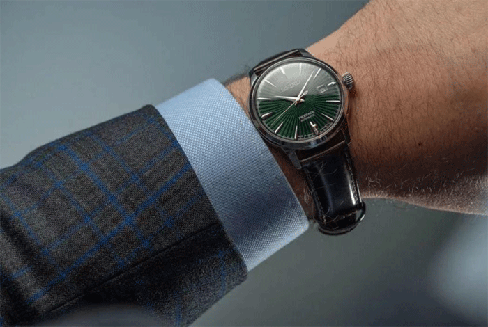Seiko Presage Cocktail Time Automatic Green Dial Brown Leather Strap Watch for Men - SRPD37J1