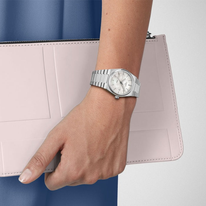Tissot PRX Quartz Mother of Pearl Dial Silver Steel Strap Watch for Women- T137.210.11.111.00